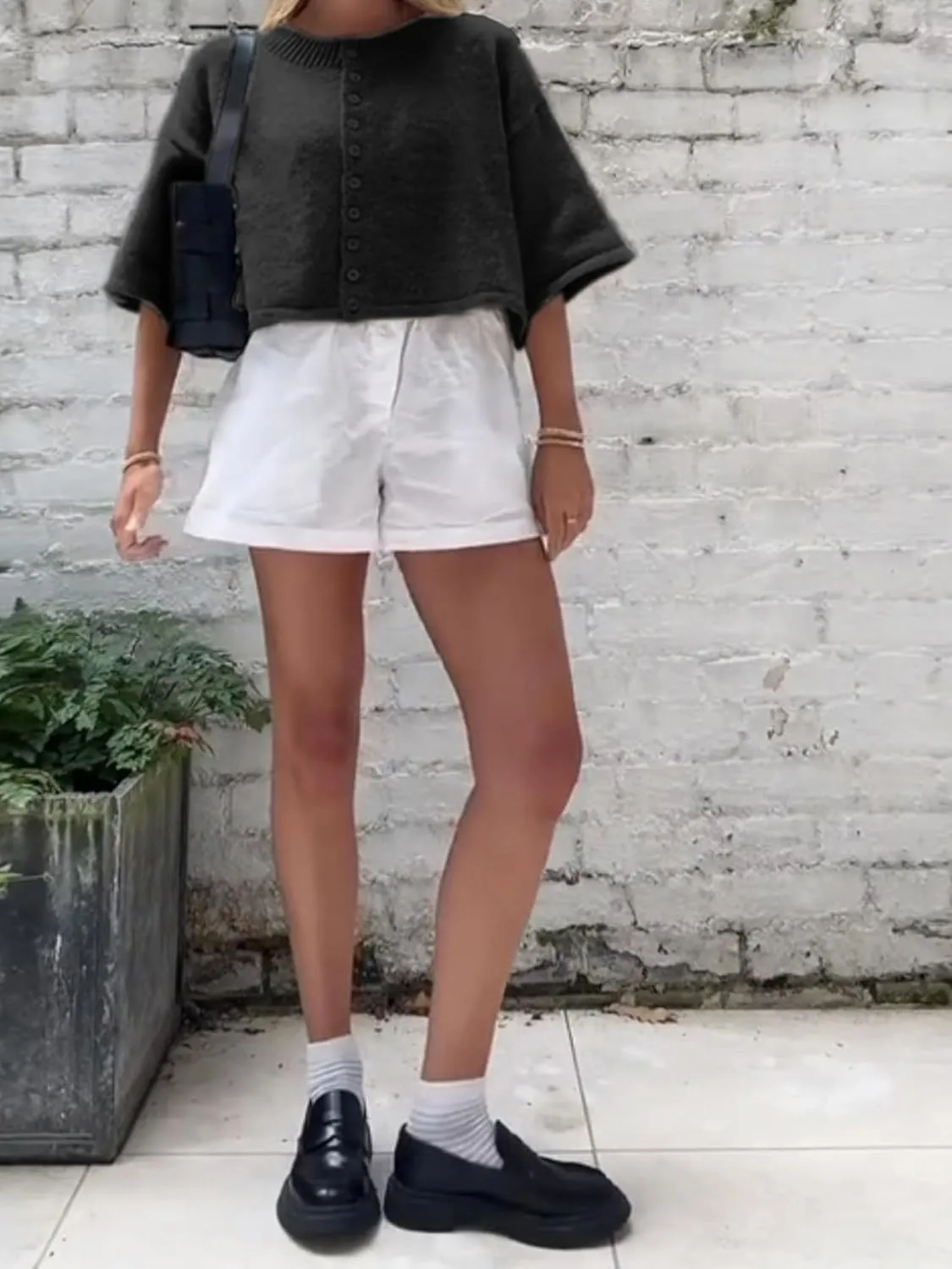 Women Y2k Knitted Crop Cardigan Short Sleeve Button Up Ribbed Knit Sweater Fall Winter Going Out Sweater