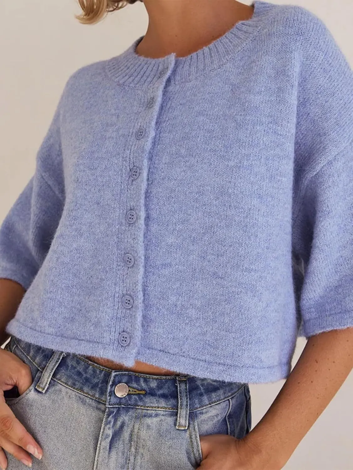 Women Y2k Knitted Crop Cardigan Short Sleeve Button Up Ribbed Knit Sweater Fall Winter Going Out Sweater