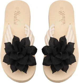 Women's 3D Floral Flip Flops Elegant Appliques Beach Thongs Sandals Summer Flats Shoes