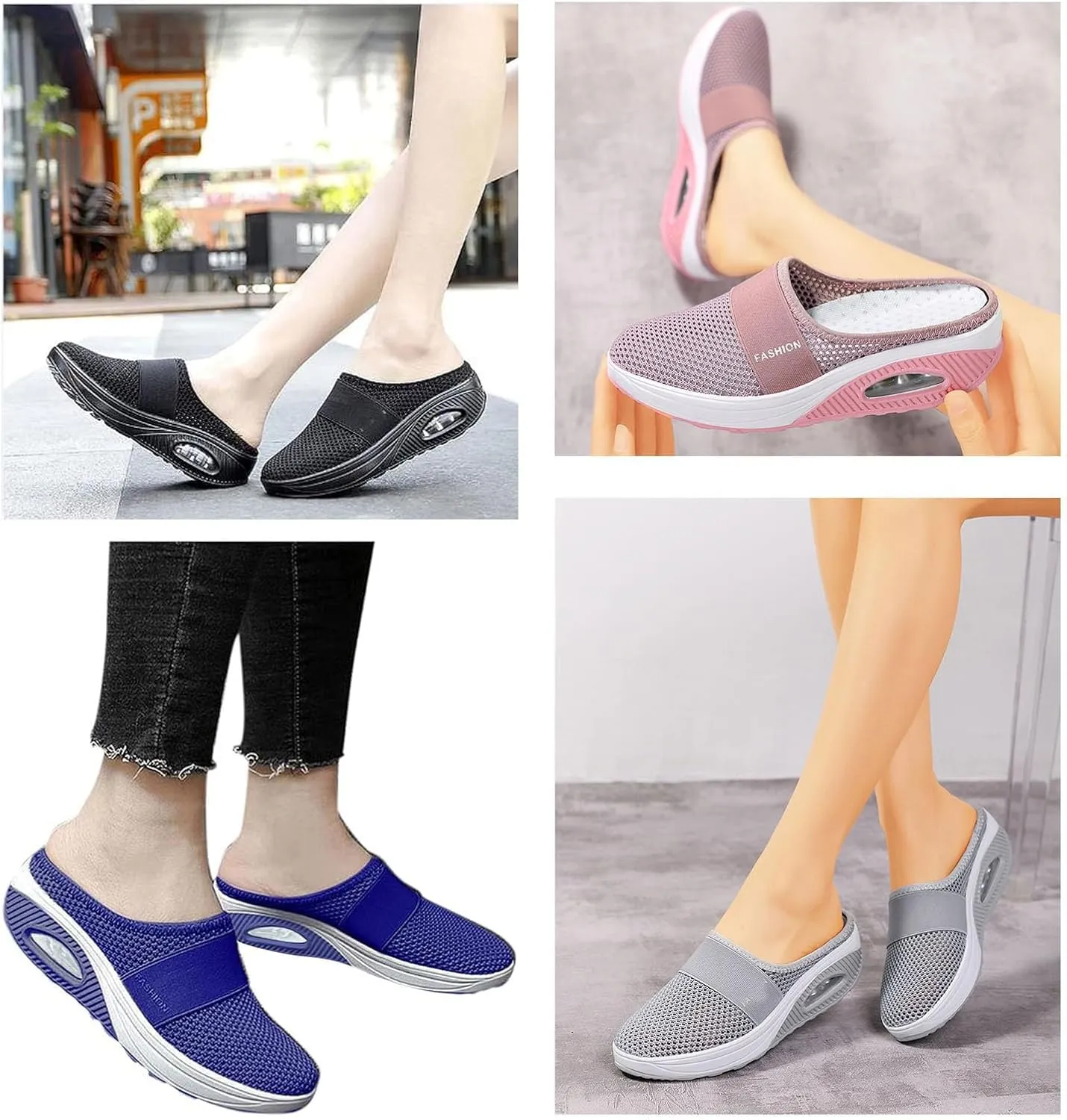 Women's Air Cushion Slip-On Walking Shoes,Orthopedic Sneakers, Casual Platform Heelless Mesh Sandals,Breathable Shoes