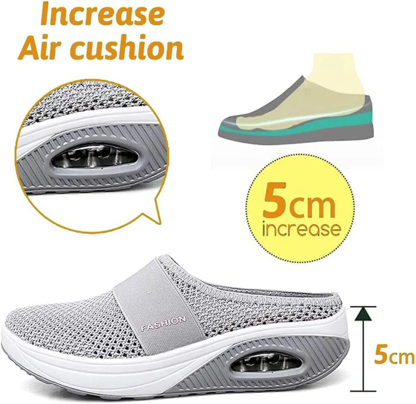Women's Air Cushion Slip-On Walking Shoes,Orthopedic Sneakers, Casual Platform Heelless Mesh Sandals,Breathable Shoes