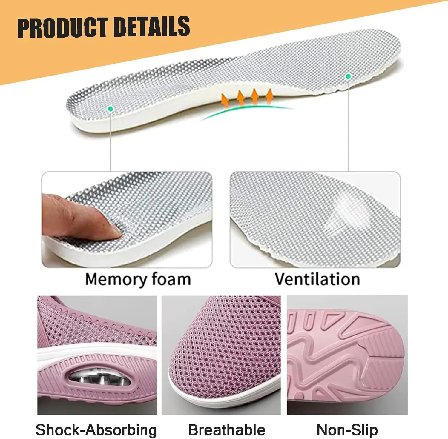 Women's Air Cushion Slip-On Walking Shoes,Orthopedic Sneakers, Casual Platform Heelless Mesh Sandals,Breathable Shoes