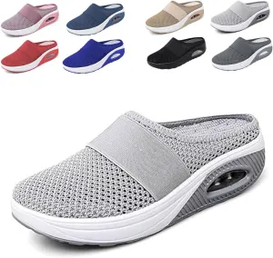 Women's Air Cushion Slip-On Walking Shoes,Orthopedic Sneakers, Casual Platform Heelless Mesh Sandals,Breathable Shoes