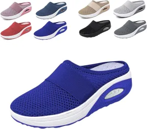 Women's Air Cushion Slip-On Walking Shoes,Orthopedic Sneakers, Casual Platform Heelless Mesh Sandals,Breathable Shoes