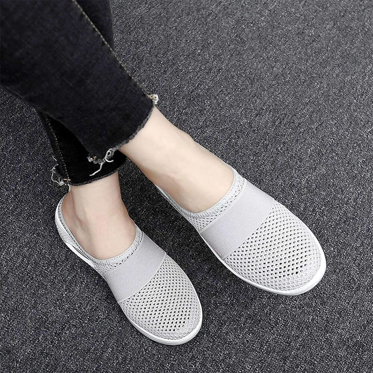 Women's Air Cushion Slip-On Walking Shoes,Orthopedic Sneakers, Casual Platform Heelless Mesh Sandals,Breathable Shoes