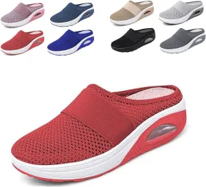 Women's Air Cushion Slip-On Walking Shoes,Orthopedic Sneakers, Casual Platform Heelless Mesh Sandals,Breathable Shoes