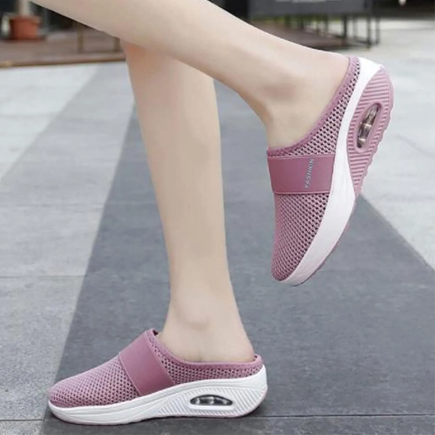 Women's Air Cushion Slip-On Walking Shoes,Orthopedic Sneakers, Casual Platform Heelless Mesh Sandals,Breathable Shoes