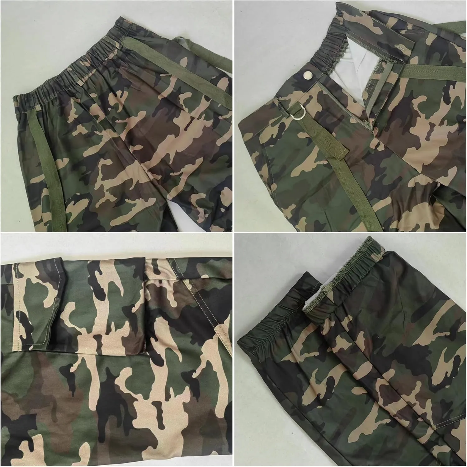 Womens Camo Cargo High Waist Pants Camouflage Military Elastic Trousers with Pockets