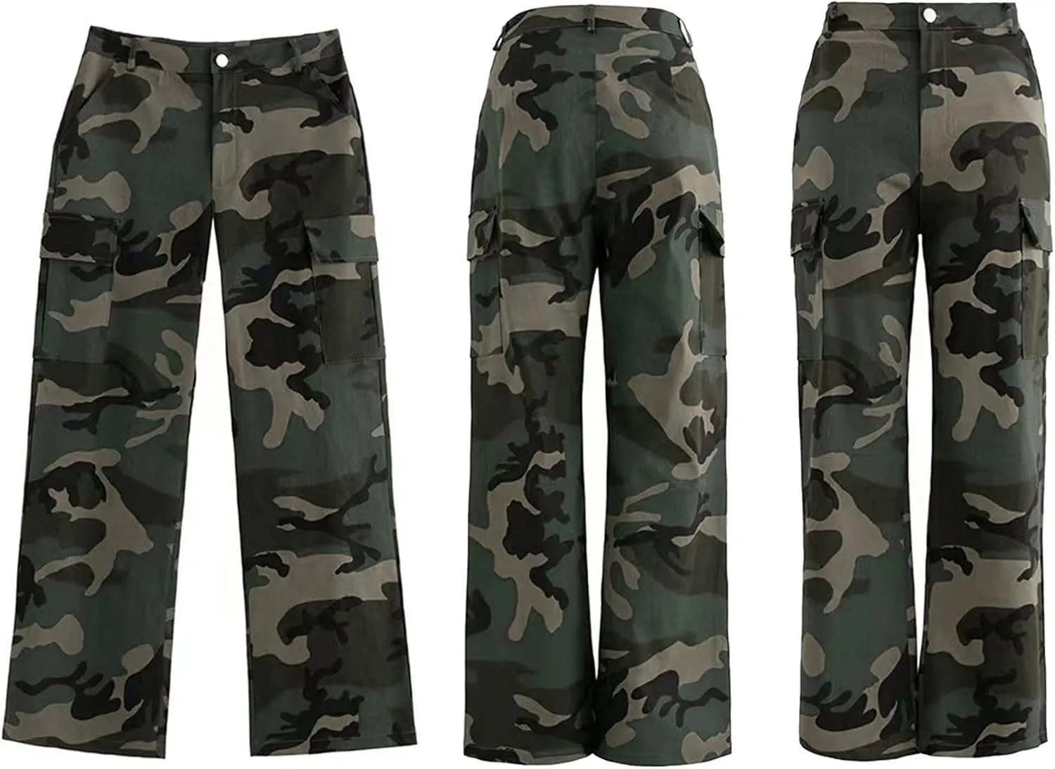 Womens Camo Cargo High Waist Pants Camouflage Military Elastic Trousers with Pockets