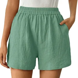 Womens Casual Fashion Cotton for Women Summer Straight Leg Casual Pants High Waist Solid Color Sports Loose Shorts