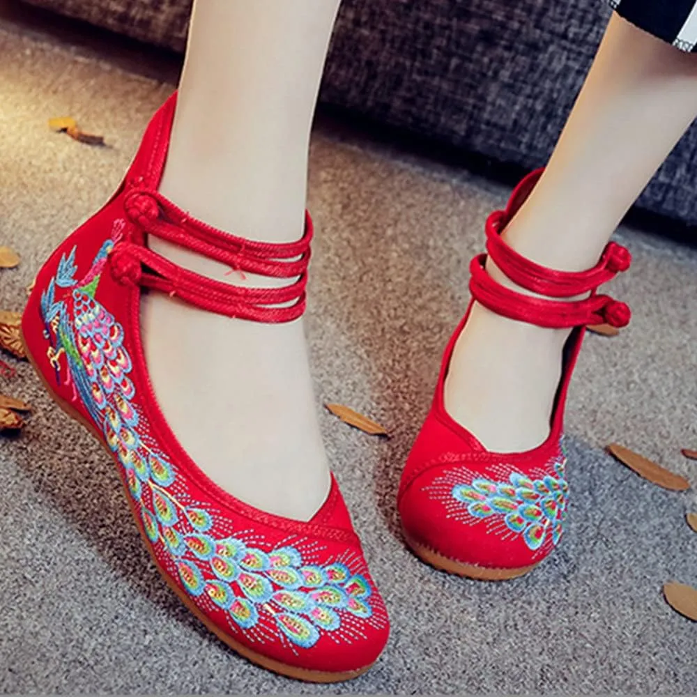Womens Chinese Traditional Embroidery Flats Cheongsam Walking Mary Jane Shoes Handmade Flower Embroidered Shoes