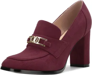 Womens Chunky Block Heels for Women Square Toe Pumps, Slip on Loafers Office Party Prom Shoes 3 inch