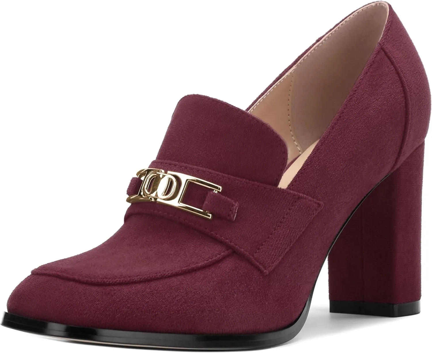 Womens Chunky Block Heels for Women Square Toe Pumps, Slip on Loafers Office Party Prom Shoes 3 inch