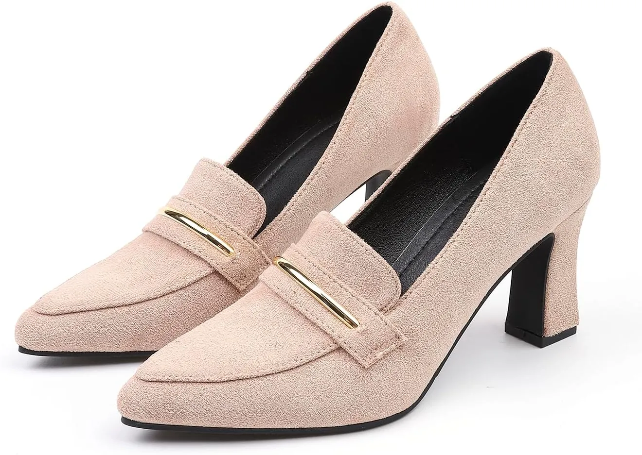Womens Closed Pointed Toe Suede Loafer Pumps Low Block Heeled Slip On Loafers for Women Work Office Business Comfortable Chunky Heels Shoes 2.95 Inch