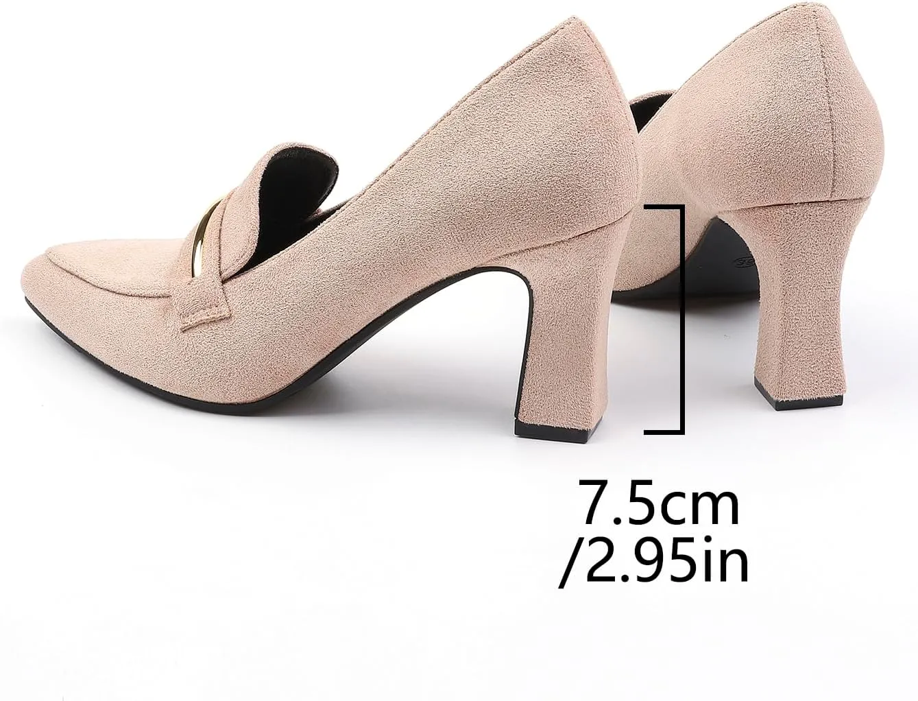 Womens Closed Pointed Toe Suede Loafer Pumps Low Block Heeled Slip On Loafers for Women Work Office Business Comfortable Chunky Heels Shoes 2.95 Inch