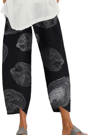 Women's Cotton Linen Boho Capri Lounge Tapered Pants Casual Vintage Elastic Mid Waist Trousers Relaxed Fit Pants with Pockets