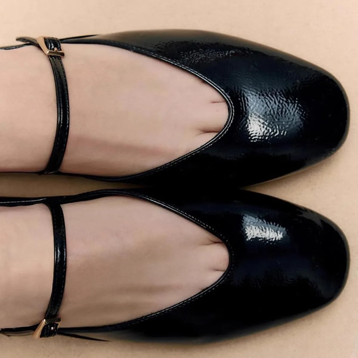 Women's Elegant Patent Ballet Flats Buckle Strap Mary Jane Flats Round Toe Ballet Flat Shoes for Women
