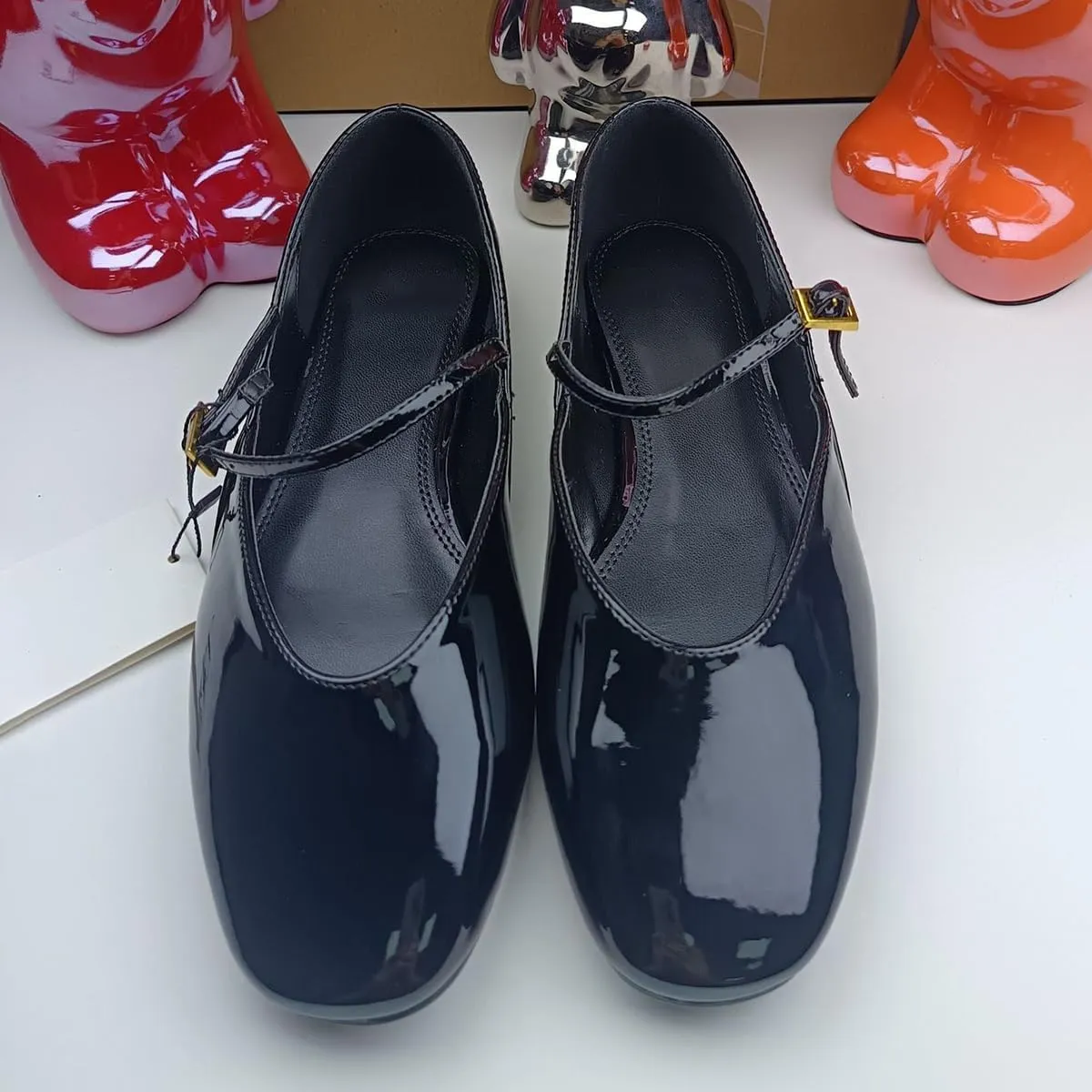 Women's Elegant Patent Ballet Flats Buckle Strap Mary Jane Flats Round Toe Ballet Flat Shoes for Women