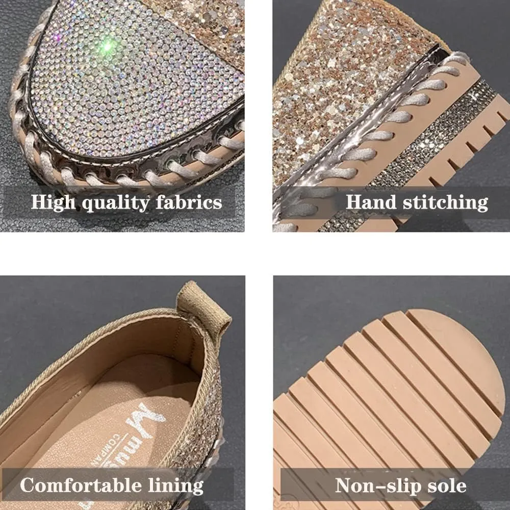 Women's Fashion Rhinestone Slip On Sneakers Casual Comfort Platform Walking Shoes Cute Bowknot Glitter Bling Loafers