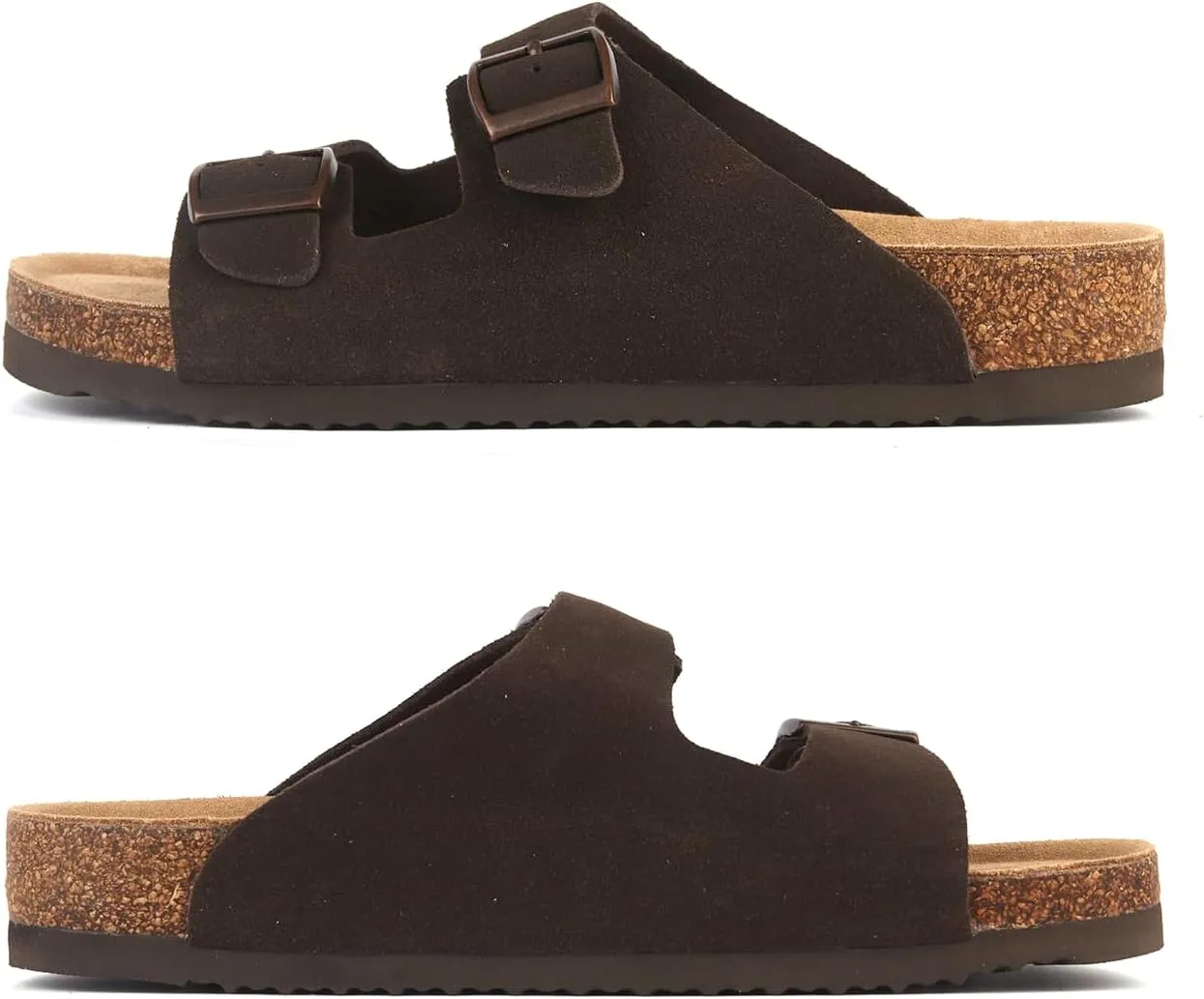 Women's Flat Sandals Cork Footbed 2 Straps Slide Sandal with Adjustable Buckle Slip on Slippers