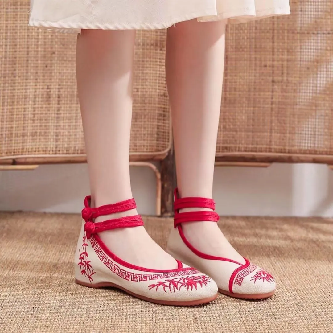 Women's Floral Flats Vintage Embroidered Shoes Mary Jane Shoes Casual Ballet Flats