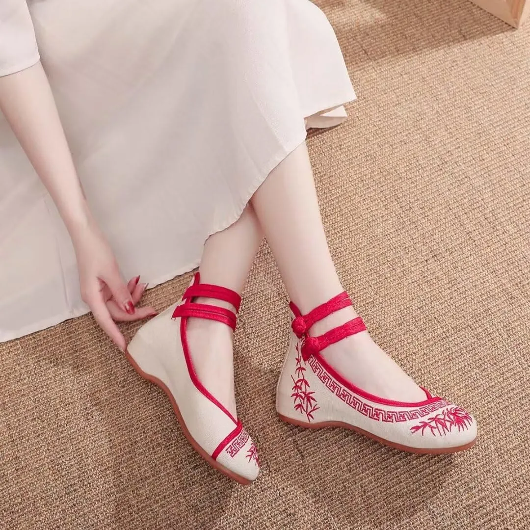 Women's Floral Flats Vintage Embroidered Shoes Mary Jane Shoes Casual Ballet Flats