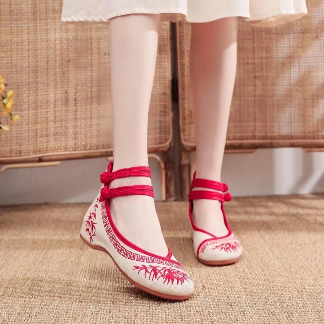 Women's Floral Flats Vintage Embroidered Shoes Mary Jane Shoes Casual Ballet Flats