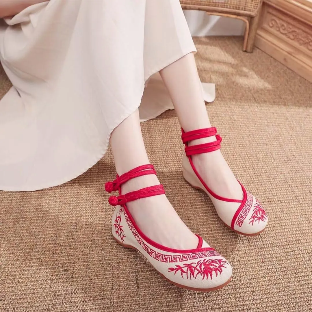Women's Floral Flats Vintage Embroidered Shoes Mary Jane Shoes Casual Ballet Flats