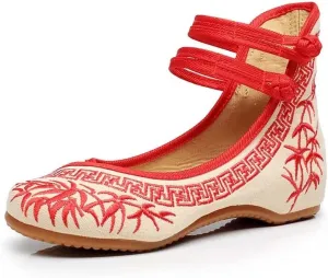 Women's Floral Flats Vintage Embroidered Shoes Mary Jane Shoes Casual Ballet Flats