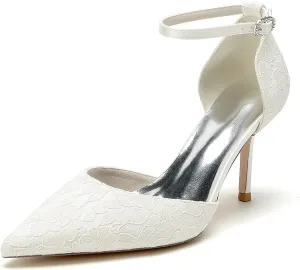 Women's High Heel Dress Pumps Lace Pointed Toe Stiletto Wedding Party Evening Shoes