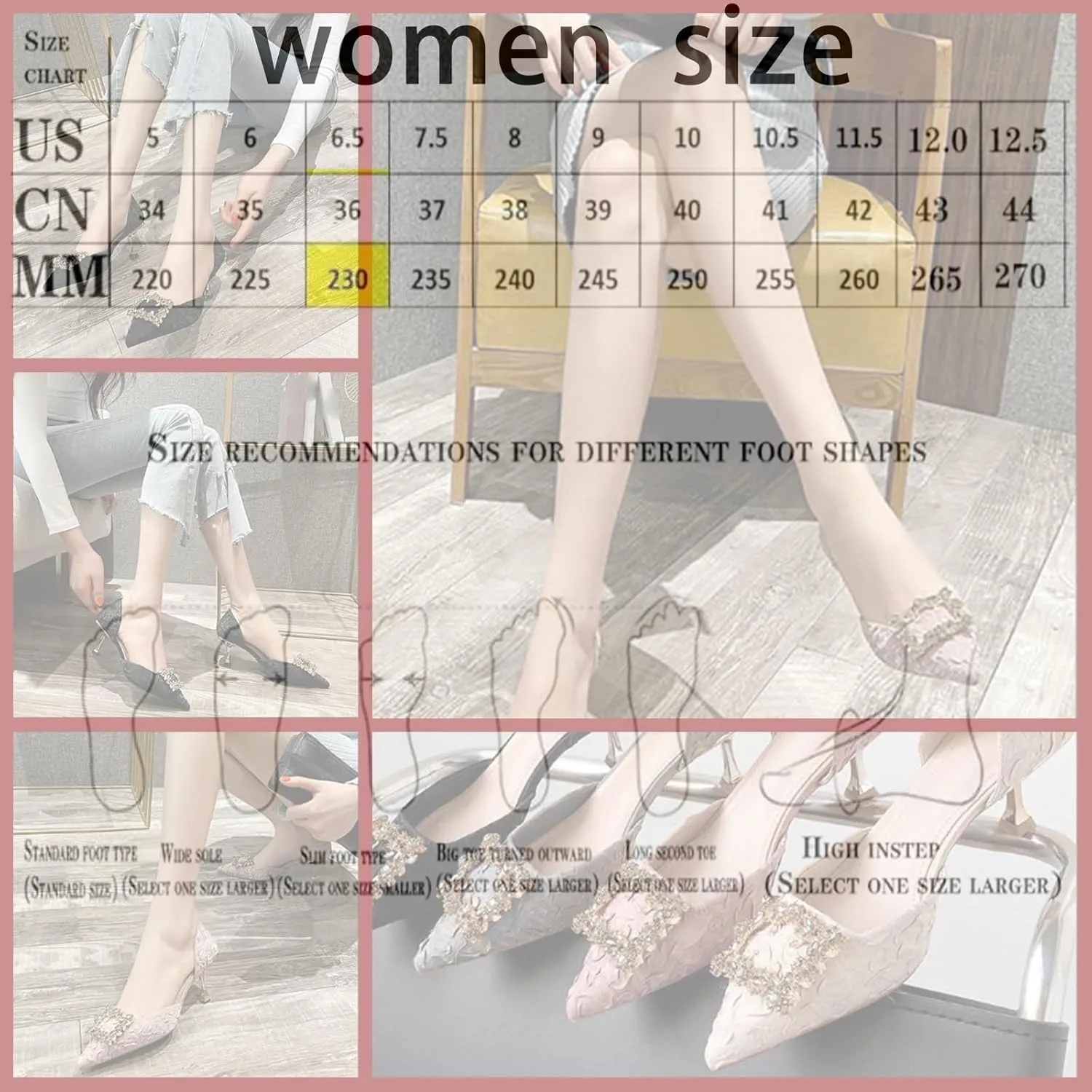 Women's high heels, elegant pointed toe, 2 inch crystal block heel low heels, rhinestone square buckle, satin slip-on Wedding Shoes
