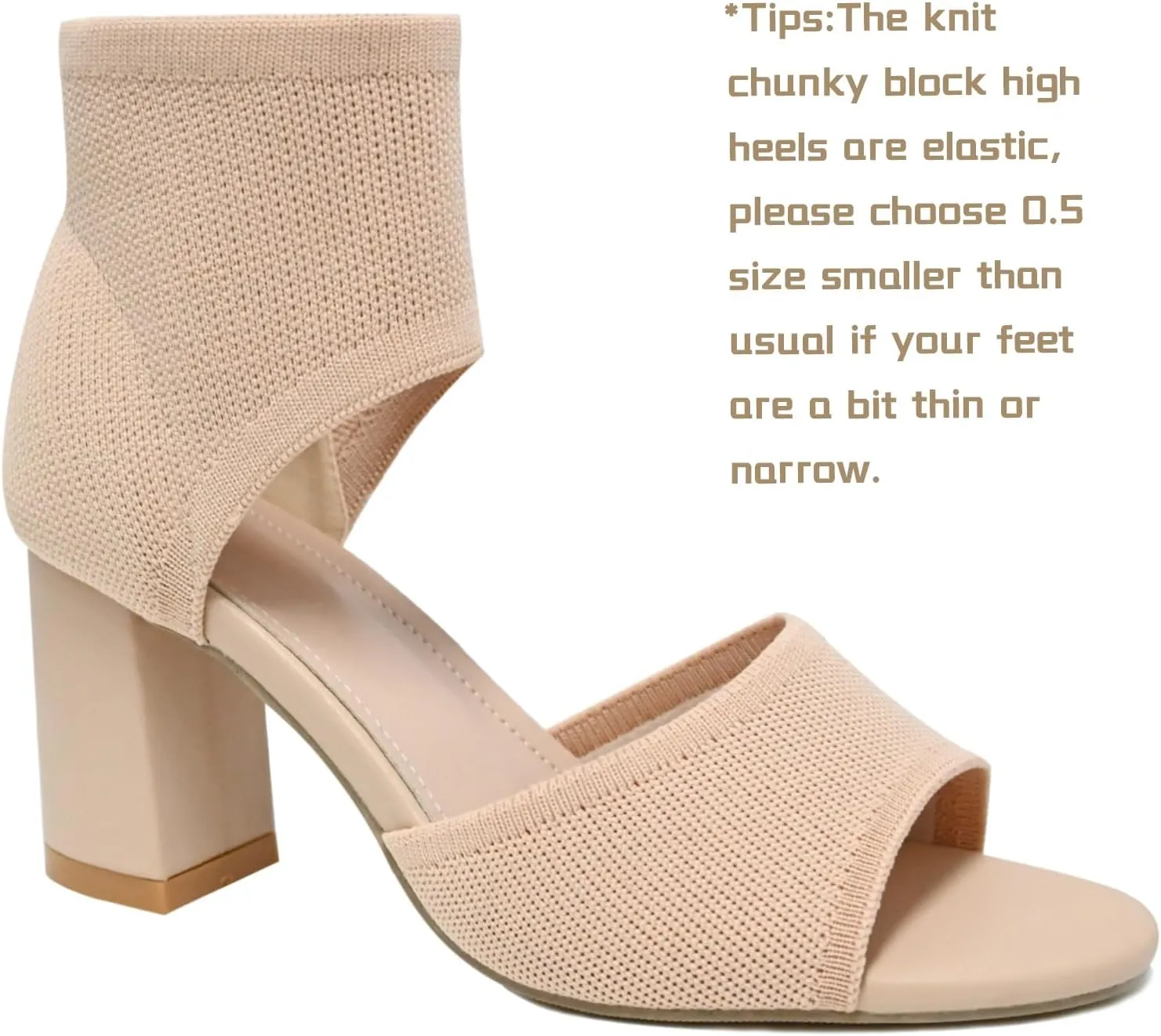Women's Knit Chunky Block High Heels Peep Toe Chunky Heeled Sandals Stretchy High Heeled Ankle Boot Sandals for Work Wedding Party