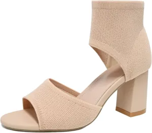 Women's Knit Chunky Block High Heels Peep Toe Chunky Heeled Sandals Stretchy High Heeled Ankle Boot Sandals for Work Wedding Party