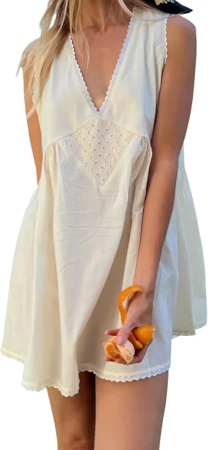 Womens Lace Mini Dress Y2k Aesthetic Summer Flowy Going Out Boho Ruffle Hem Floral Short Dress Beachwear