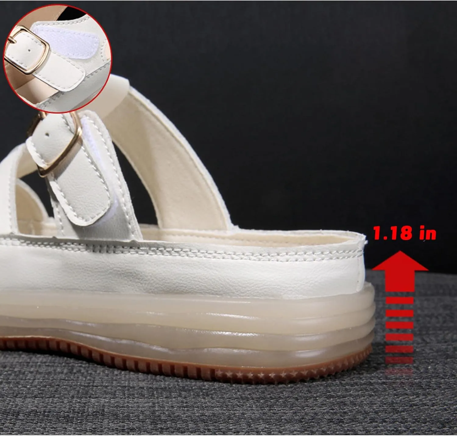 Women'S Leather Platform Closed Toe Mule Backless Sandals Casual Round Toe Slip On Hollow Out Walking Sandals Adjustable Hook & Loop Memory Foam Flat Slide