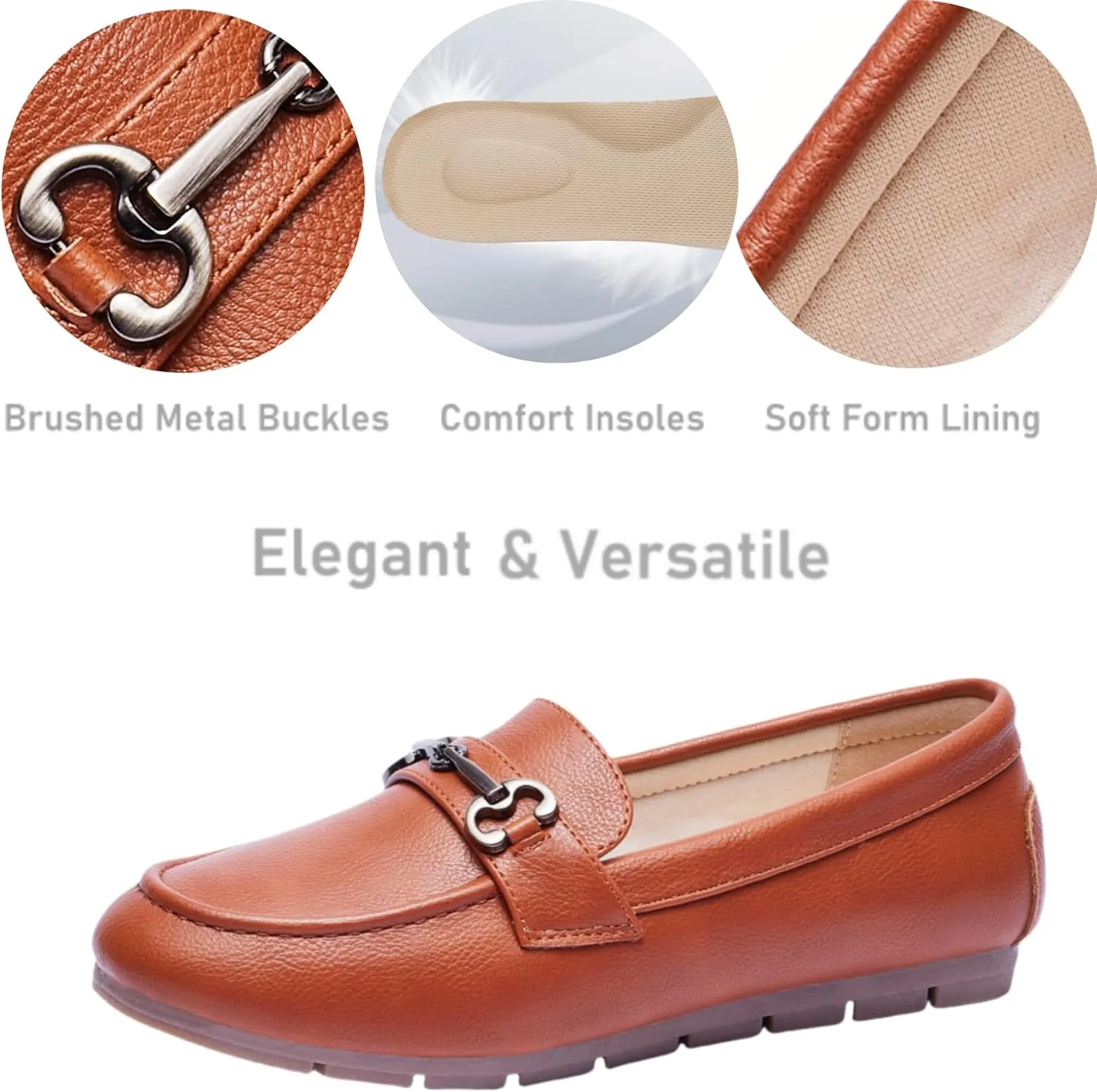 Women's Loafers Comfortable Dressy Slip on Flats Penny Loafers for Women Office Work Walking Shoes with Buckles