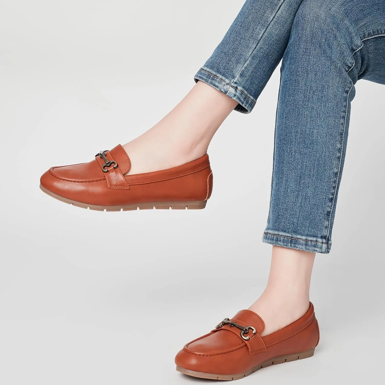 Women's Loafers Comfortable Dressy Slip on Flats Penny Loafers for Women Office Work Walking Shoes with Buckles
