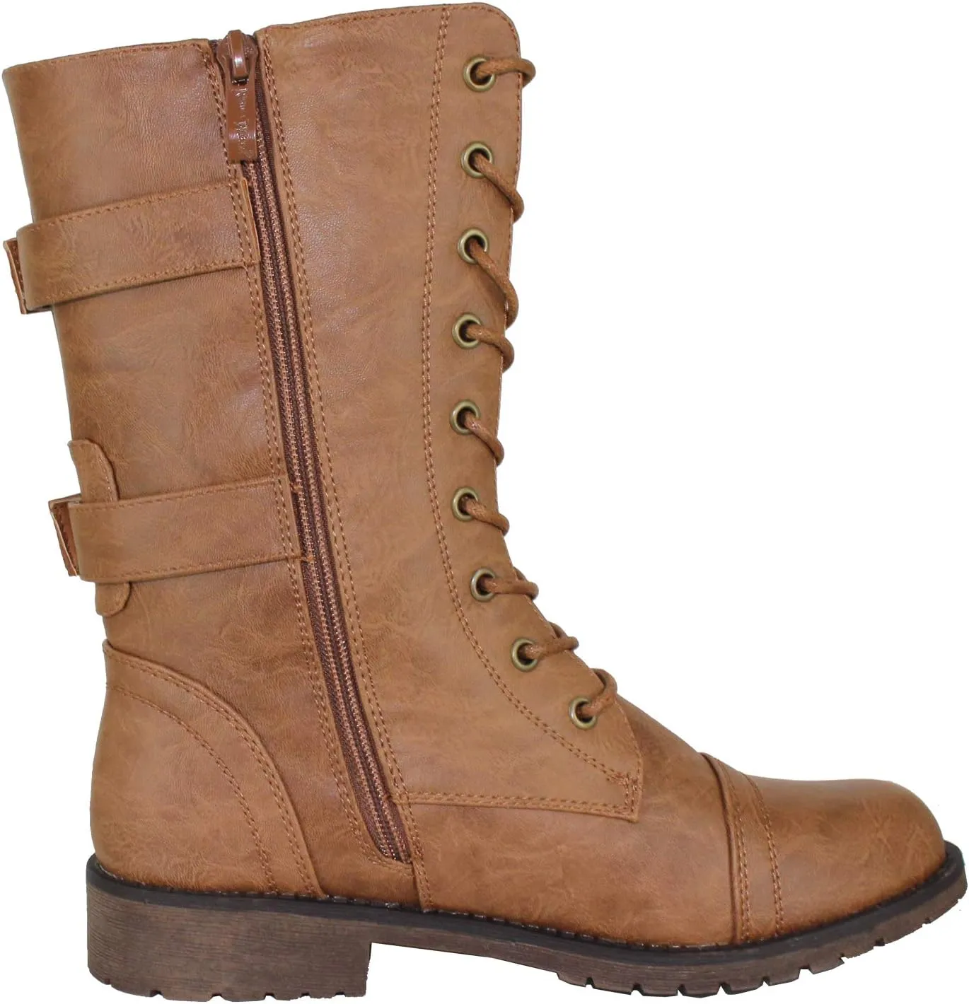 Womens Mango Round Toe Military Lace up Knit Ankle Cuff Low Heel Vegan Combat Boots
