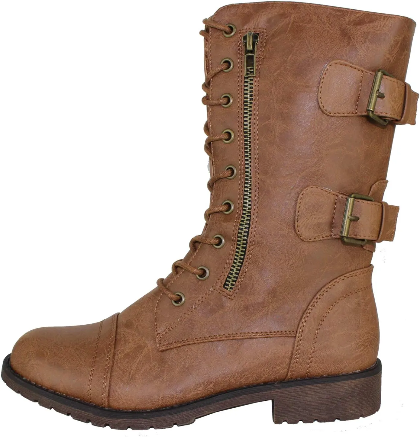 Womens Mango Round Toe Military Lace up Knit Ankle Cuff Low Heel Vegan Combat Boots