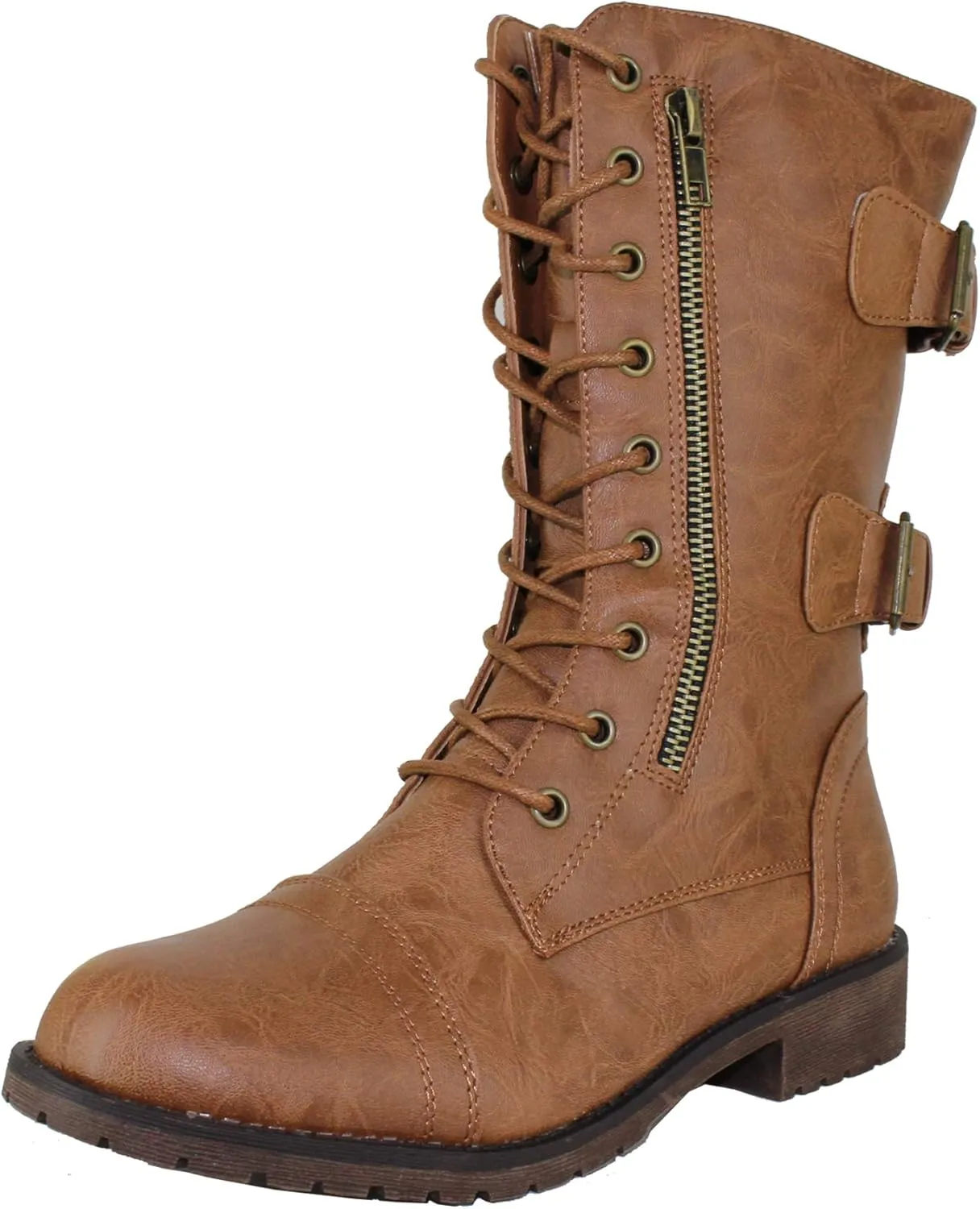 Womens Mango Round Toe Military Lace up Knit Ankle Cuff Low Heel Vegan Combat Boots