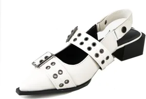 Women's Metal Punk Style Heel Mules Slipper Vintage with Pointed Toe Sandals Slides Slingback Heels