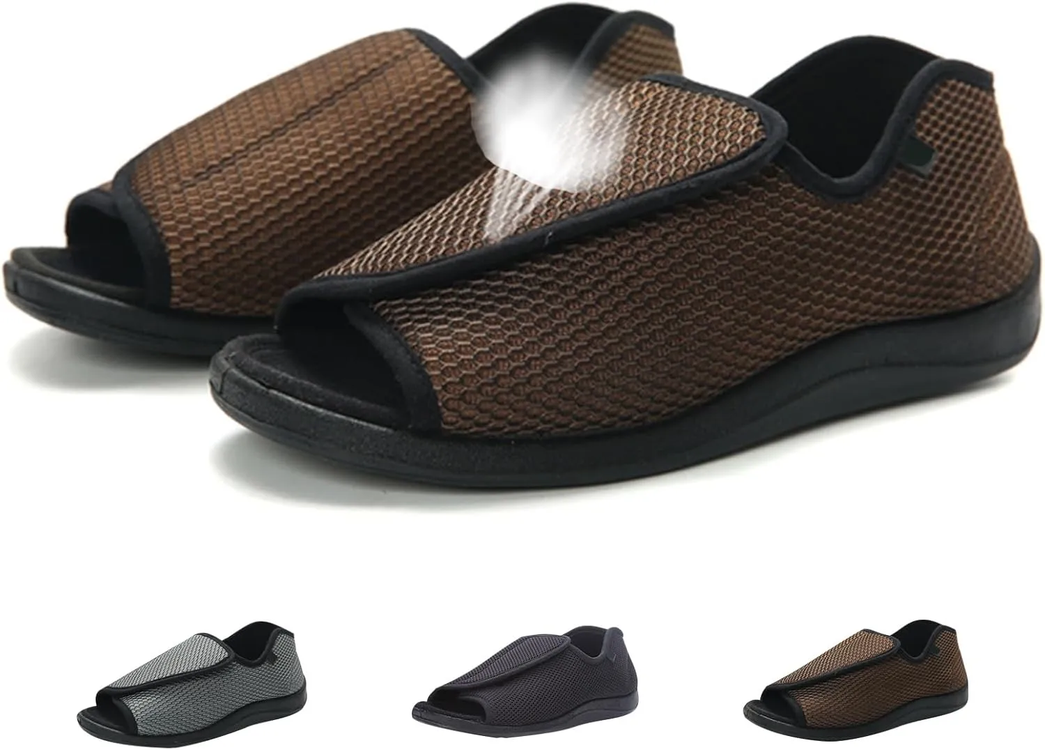 Women's Open Toe Diabetic Sandals, Adjustable Comfortable Lightweight Men Sandals, Sandals for Elderly Swollen Feet Indoor Outdoor