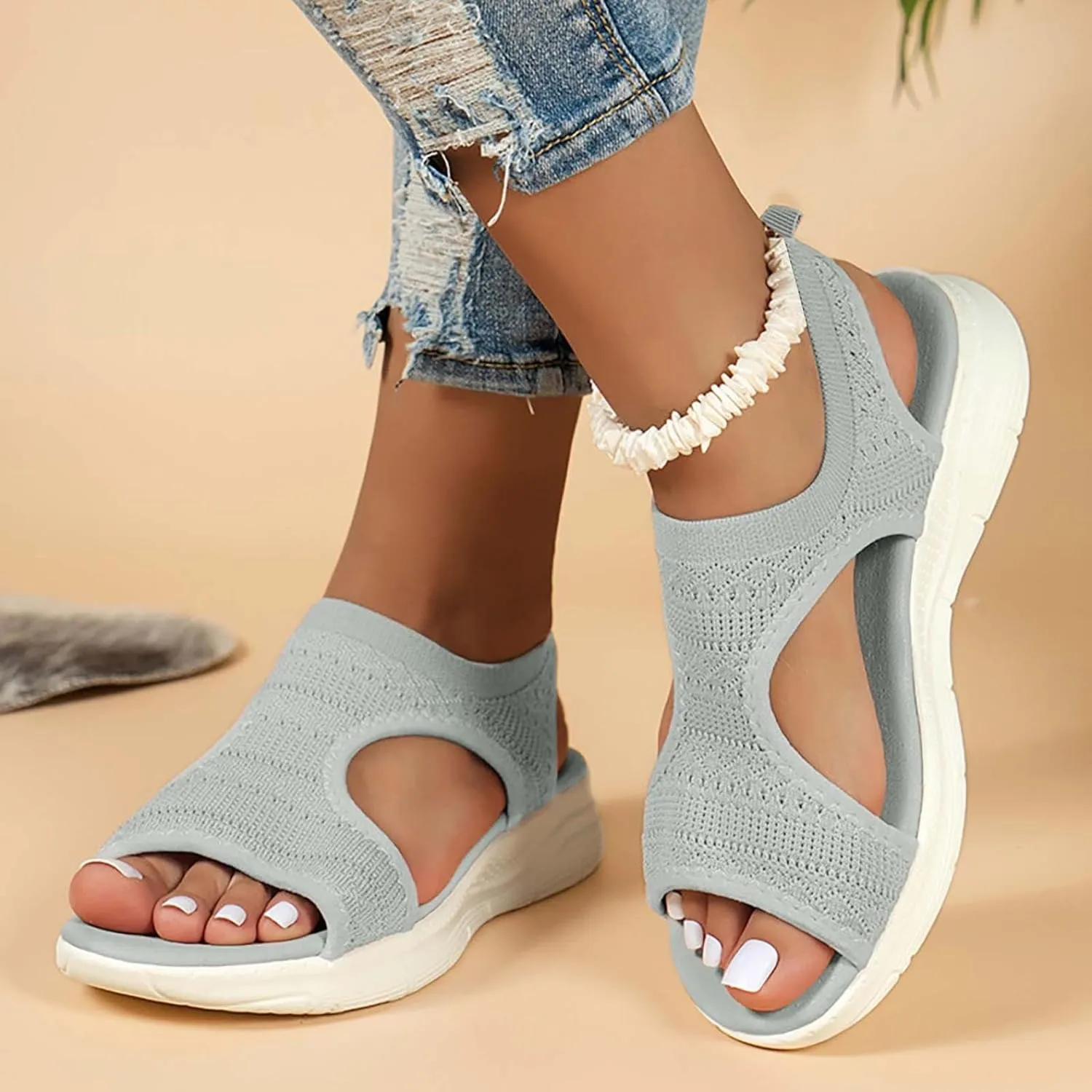 Womens Orthopedic Walking Sandals with Arch Support Open Toe Sports Sandals Breathable Knit Summer Beach Boho Shoes