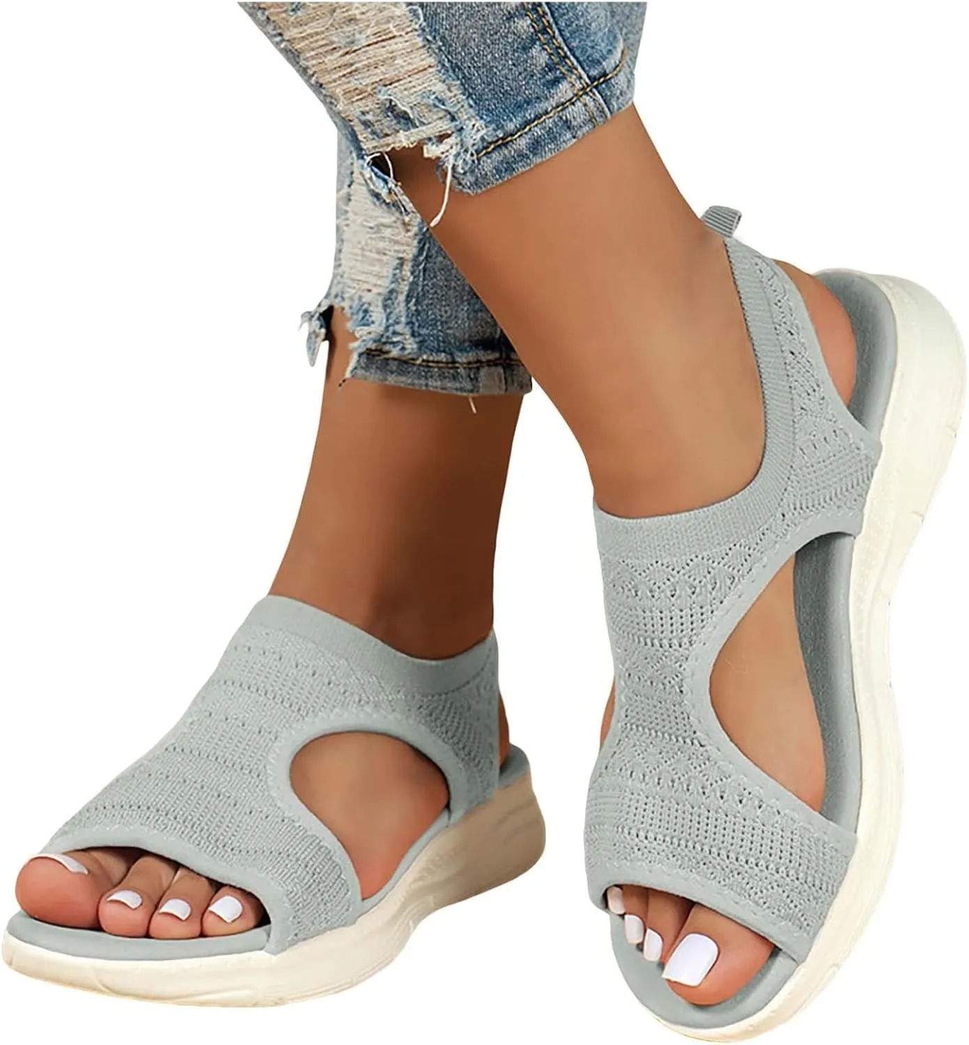 Womens Orthopedic Walking Sandals with Arch Support Open Toe Sports Sandals Breathable Knit Summer Beach Boho Shoes