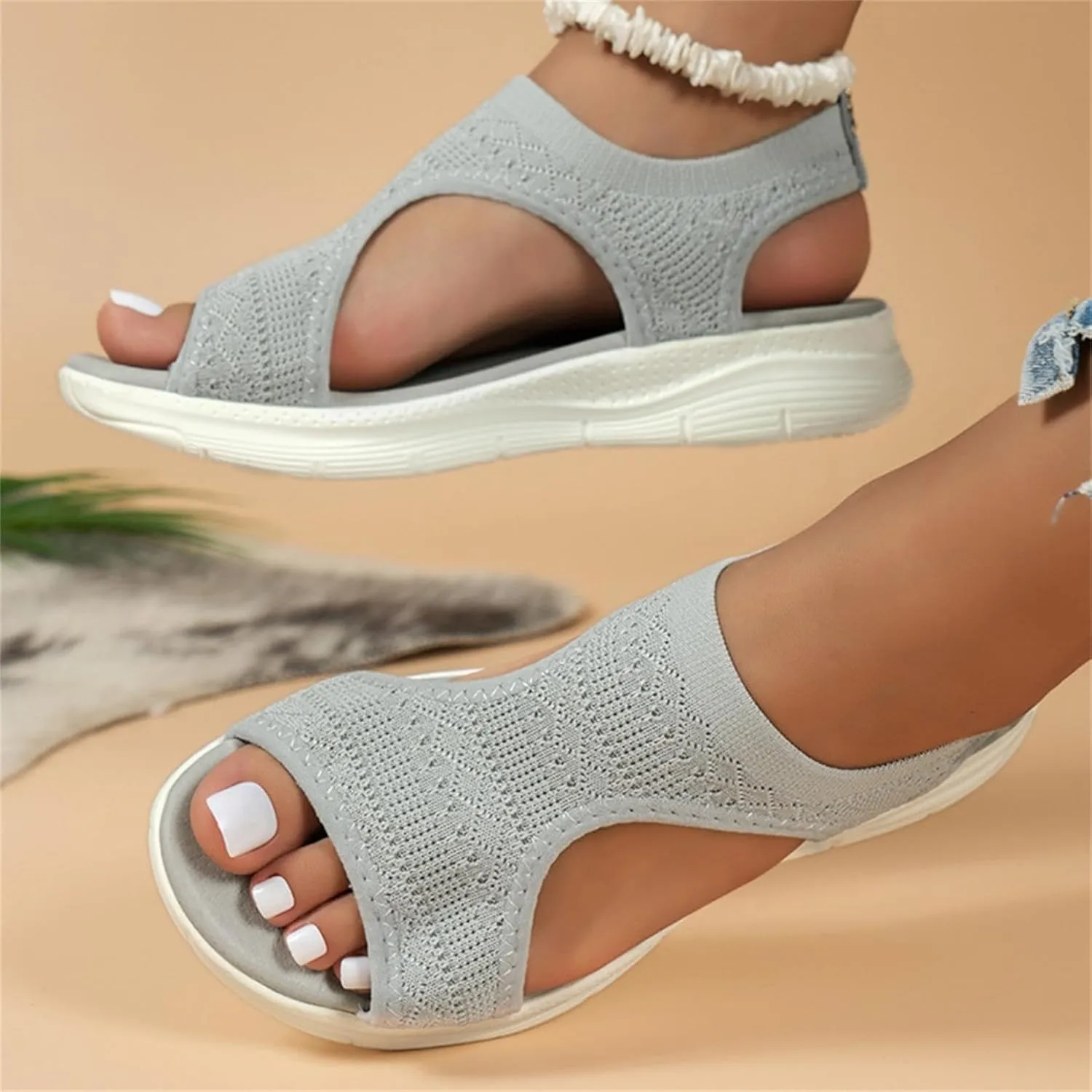 Womens Orthopedic Walking Sandals with Arch Support Open Toe Sports Sandals Breathable Knit Summer Beach Boho Shoes