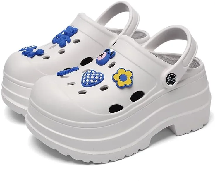 Women's Platform Clogs Slip On Slides Shoes Beach Sandals Gardener Clog Hight Heels Mule Slippers Garden Shoes DIY Cartoon Accessories Sandals