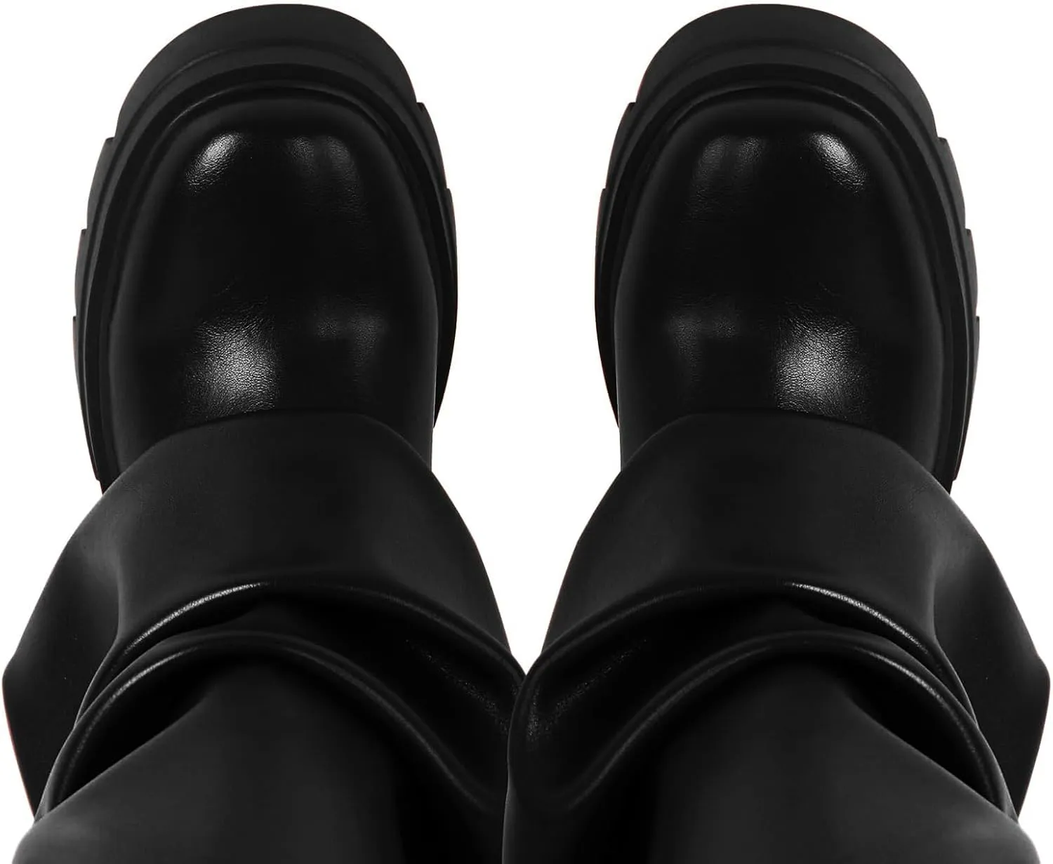 Women's Platform fold over Round Toe Chunky Heel wide calf Boots Fashion Pull-On Party Slouchy Shark Mid Calf Shoes