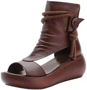 Women's Platform Outdoor Sandal Boots Wedge Bottom Fashion High Top Sandals Open Toe Boot Sandals for Women (Brown,6.5-7)