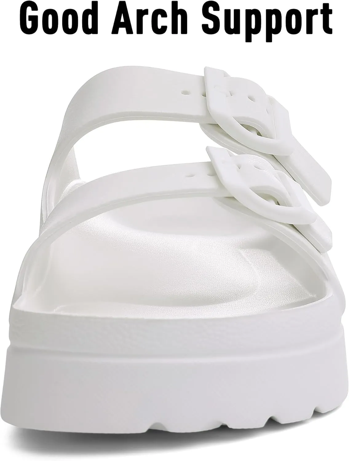 Women's Platform Sandals with Arch Support, Chunky Lightweight Foam Slip on Slides, Comfortable Summer Beach Sandals with Adjustable Buckle