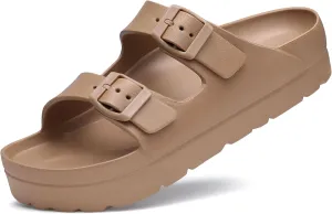 Women's Platform Sandals with Arch Support, Chunky Lightweight Foam Slip on Slides, Comfortable Summer Beach Sandals with Adjustable Buckle